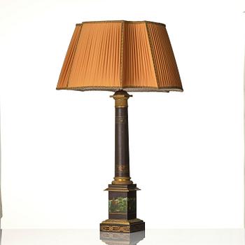 A presumably German late Empire tole-peinte lamp, ca 1830.