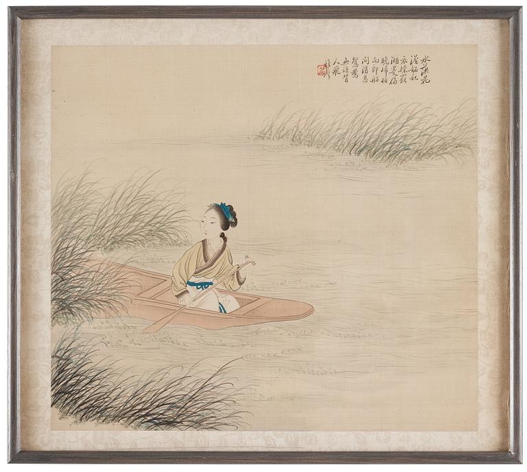 MÅLNINGAR, fyra stycken, akvarell och tusch på silke, sen Qingdynasti, attibuerad till Pan Zhenyong (1852-1921).