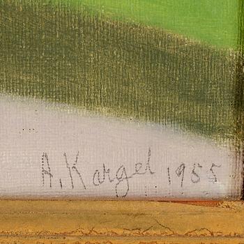 AXEL KARGEL, Olja på duk uppfäst på papp-pannå. Sign A. Kargel o dat Öland 1955.