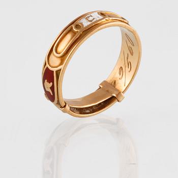 RING, 18k guld samt emalj, Arkadens Guld & Gravyratelje, Göteborg, 1959. Vikt 7,9 gram.