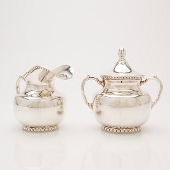Creamer and sugar bowl with lid, sterling silver, Mexico.