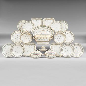 A French dinner service, circa 1800, some pieces marked M F Guerhard & Dahl.  (70 pieces).