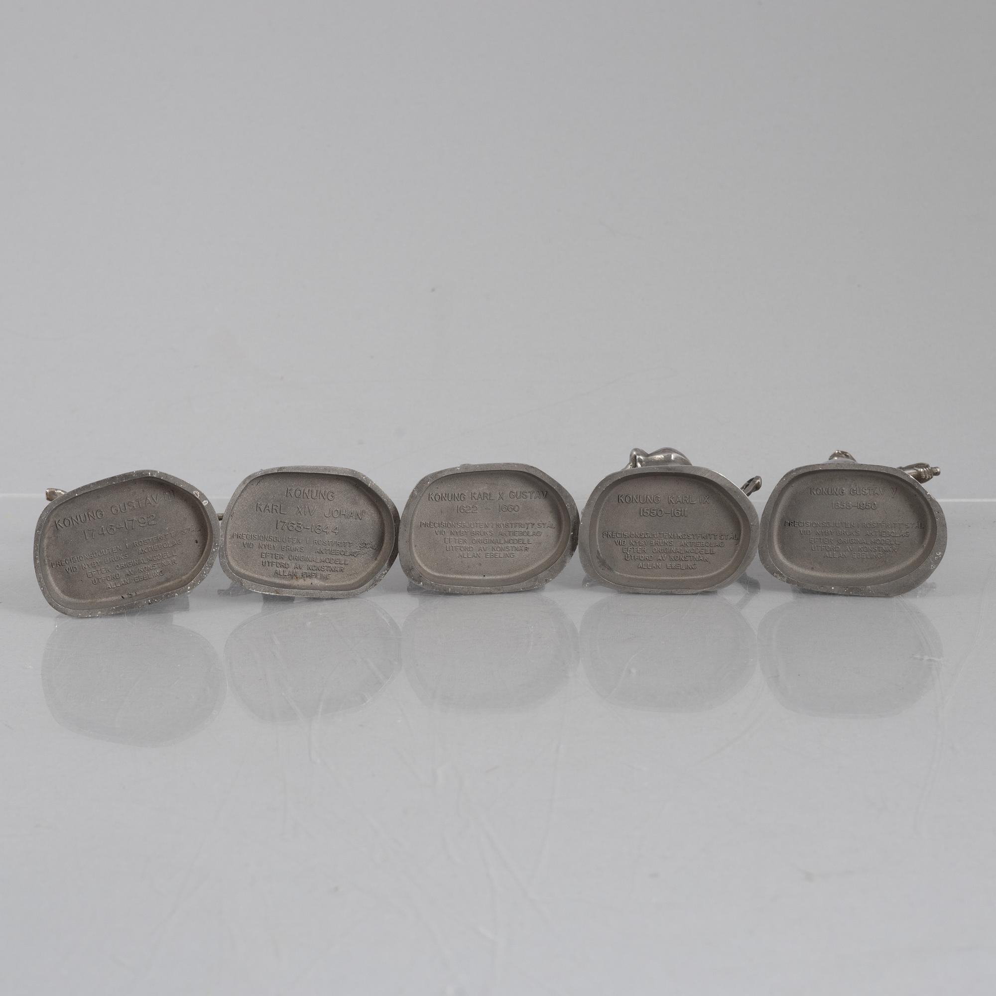 Allan Ebeling, figuriner, 9 st, rostfritt stål, svensk regentlängd, Nyby Bruks AB.