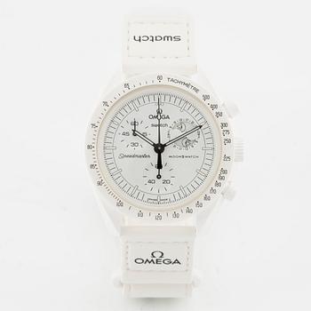 Omega/Swatch, MoonSwatch, Mission to the MoonPhase, "Snoopy", chronograph, wristwatch, 42 mm.