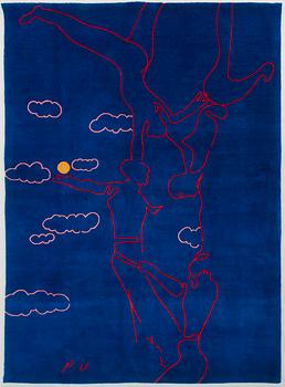 Pauli Vuorisalo, A carpet / wall textile, "Jugglers", signed P.V. 2004, ca 220 x 160 cm.