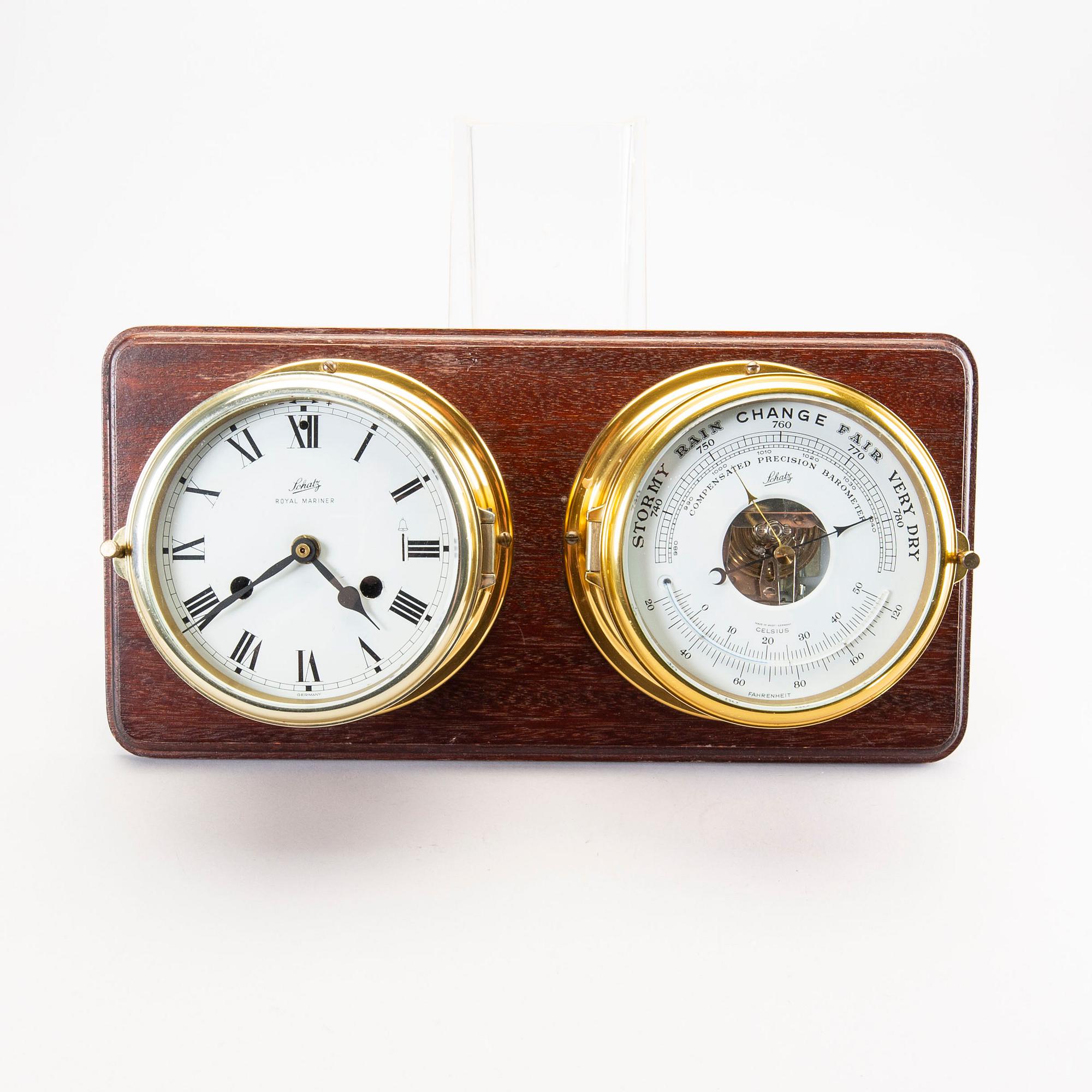 Ship clock and barometer, Schatz, West Germany, second half of the 20th century.