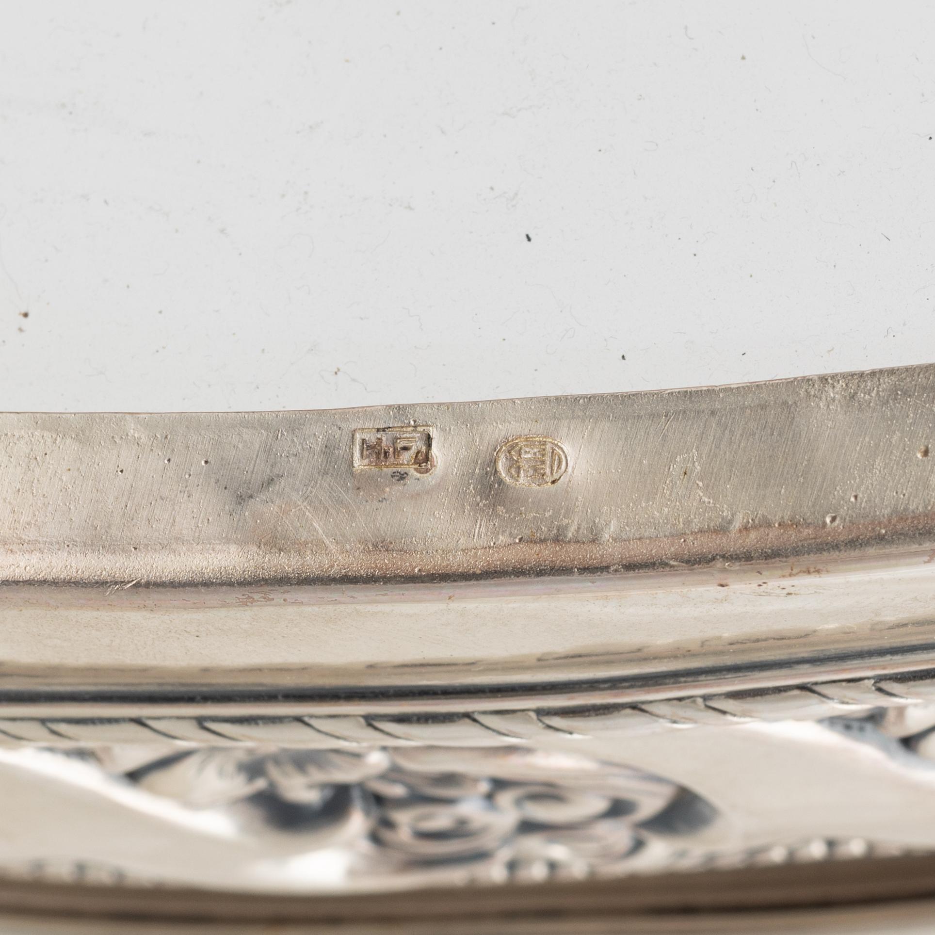 A silver plate and glass jardinière, Denmark, first half of the 20th century.