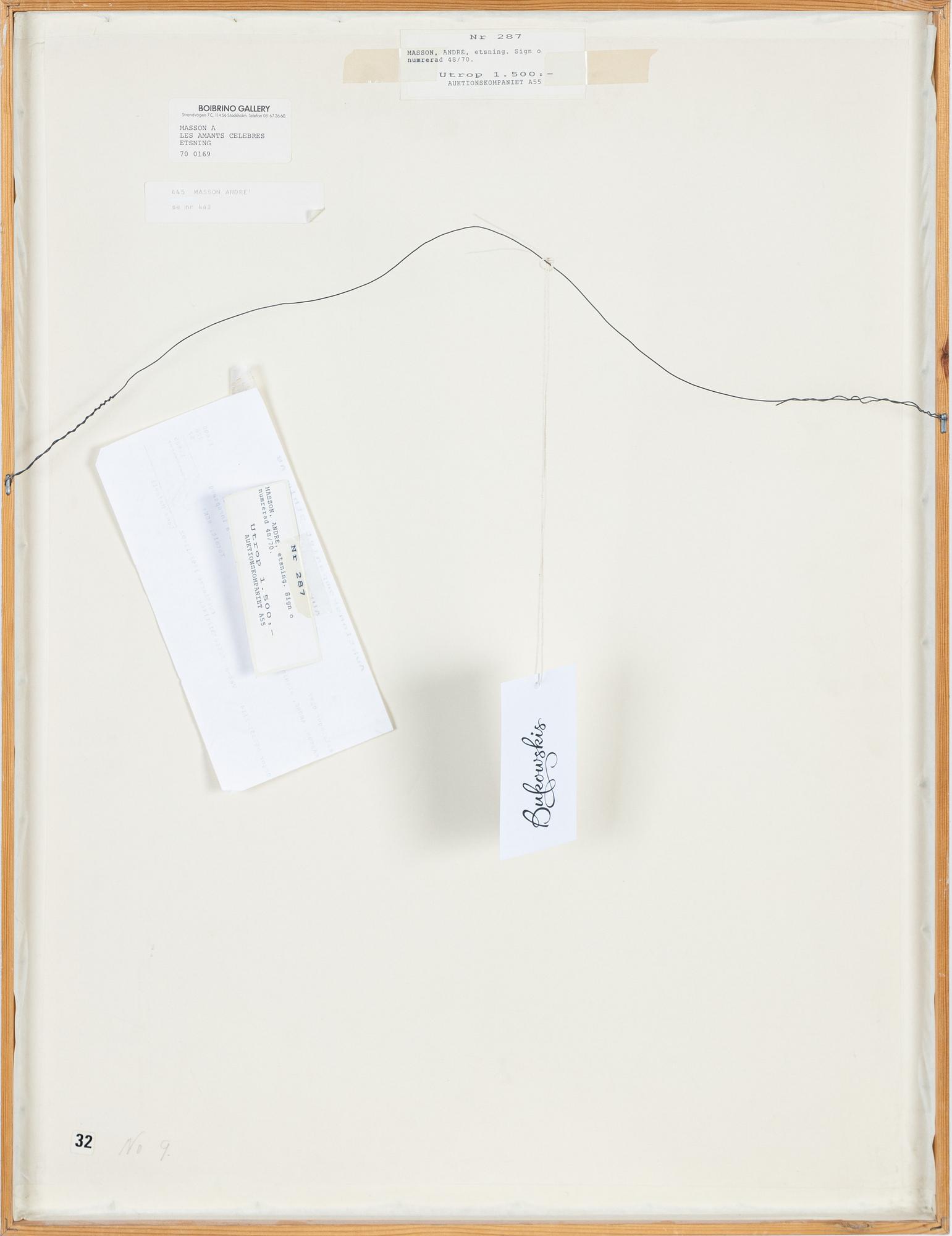 André Masson, etching in colours. Signed and numbered 48/70.