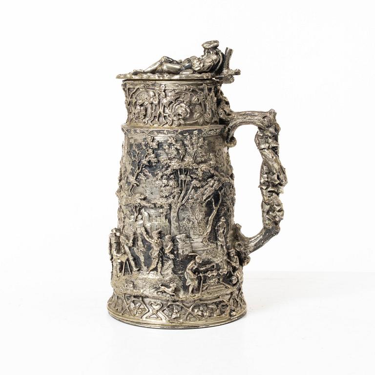 A German silver jug and tray, Gebrüder Friedländer, circa 1900.