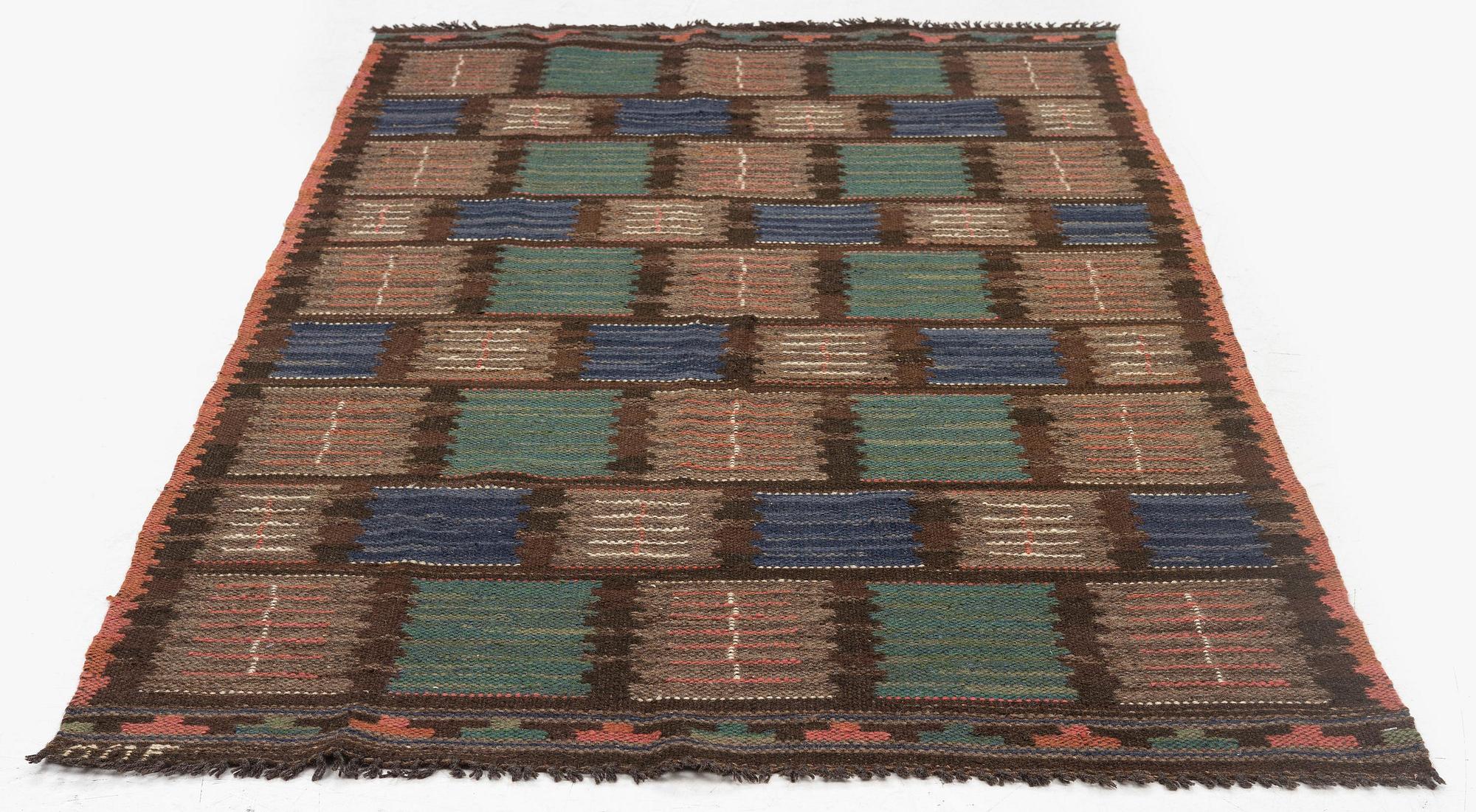 Märta Måås-Fjetterström, vävnad, "Plador", rölakan, ca 170 x 100 cm, signerad MMF.