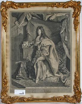 KOPPARSTICK, 2 st, efter Hyacinthe Rigaud resp Pierre Audouin, 1700/1800-tal.