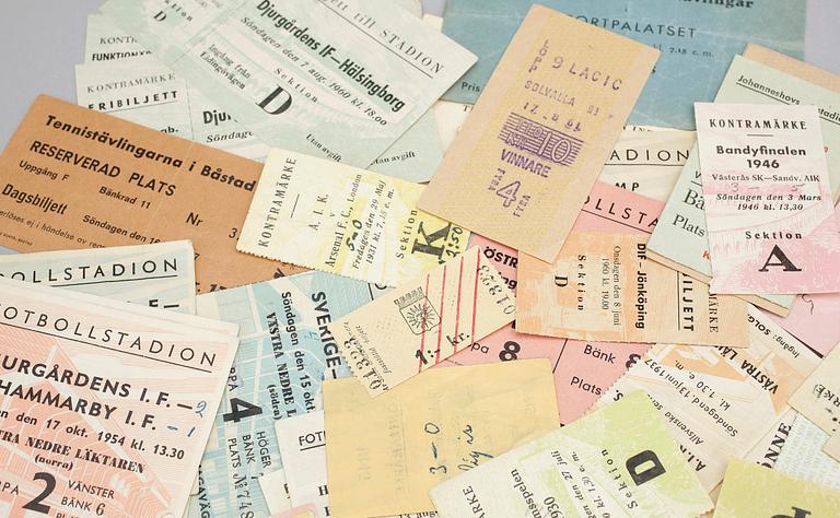 IDROTTSBILJETTER, ca 100 st, främst 1950/60-tal.