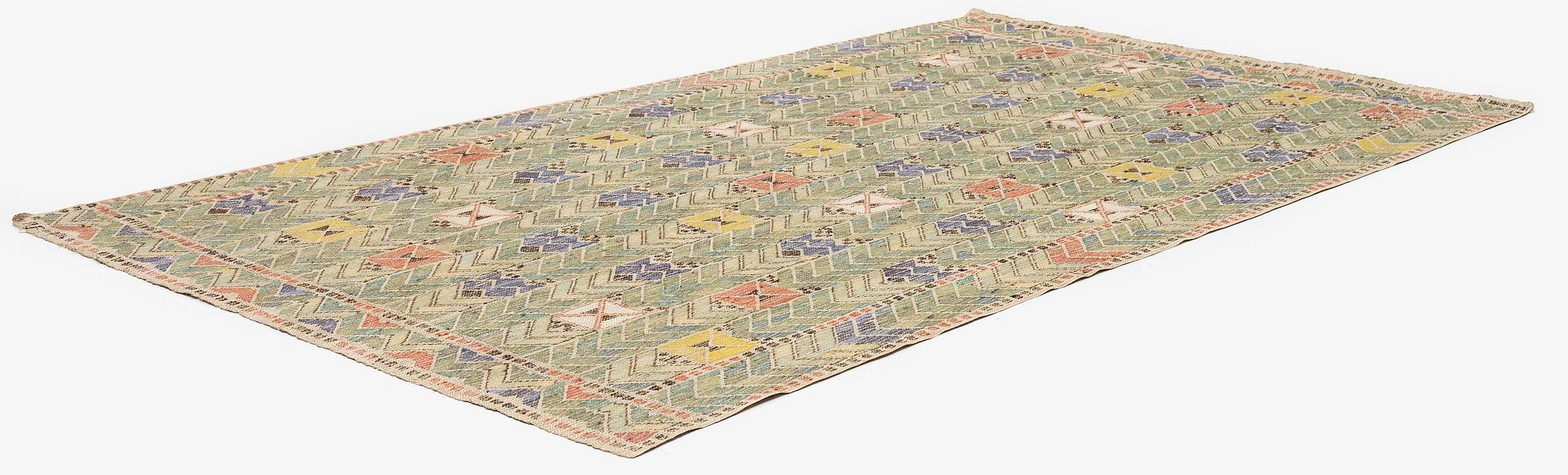 Märta Måås-Fjetterström, draperi, "Rågen", inplock på linnebotten, ca 246 x 147 cm, signerad MMF.