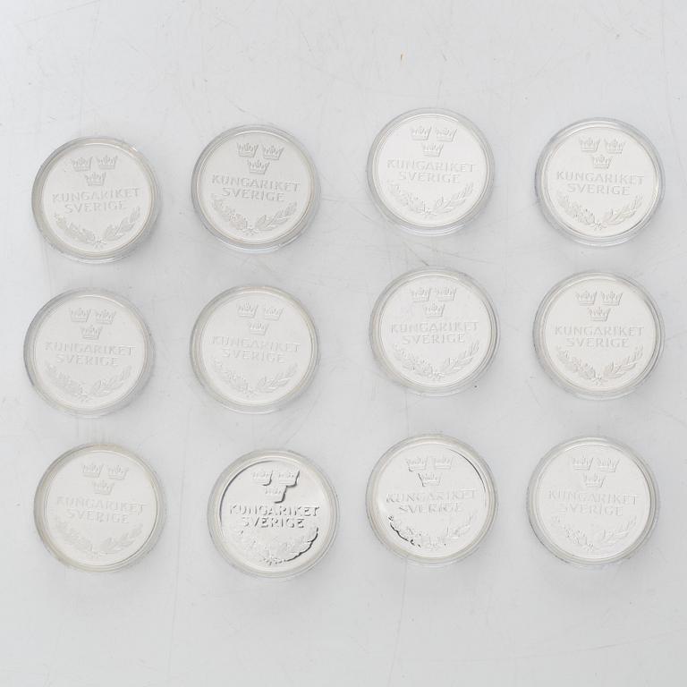 Commemorative coins/jubilee coins, 24 pcs, sterling silver, Kingdom of Sweden, Swedish Mint, Eskilstuna.