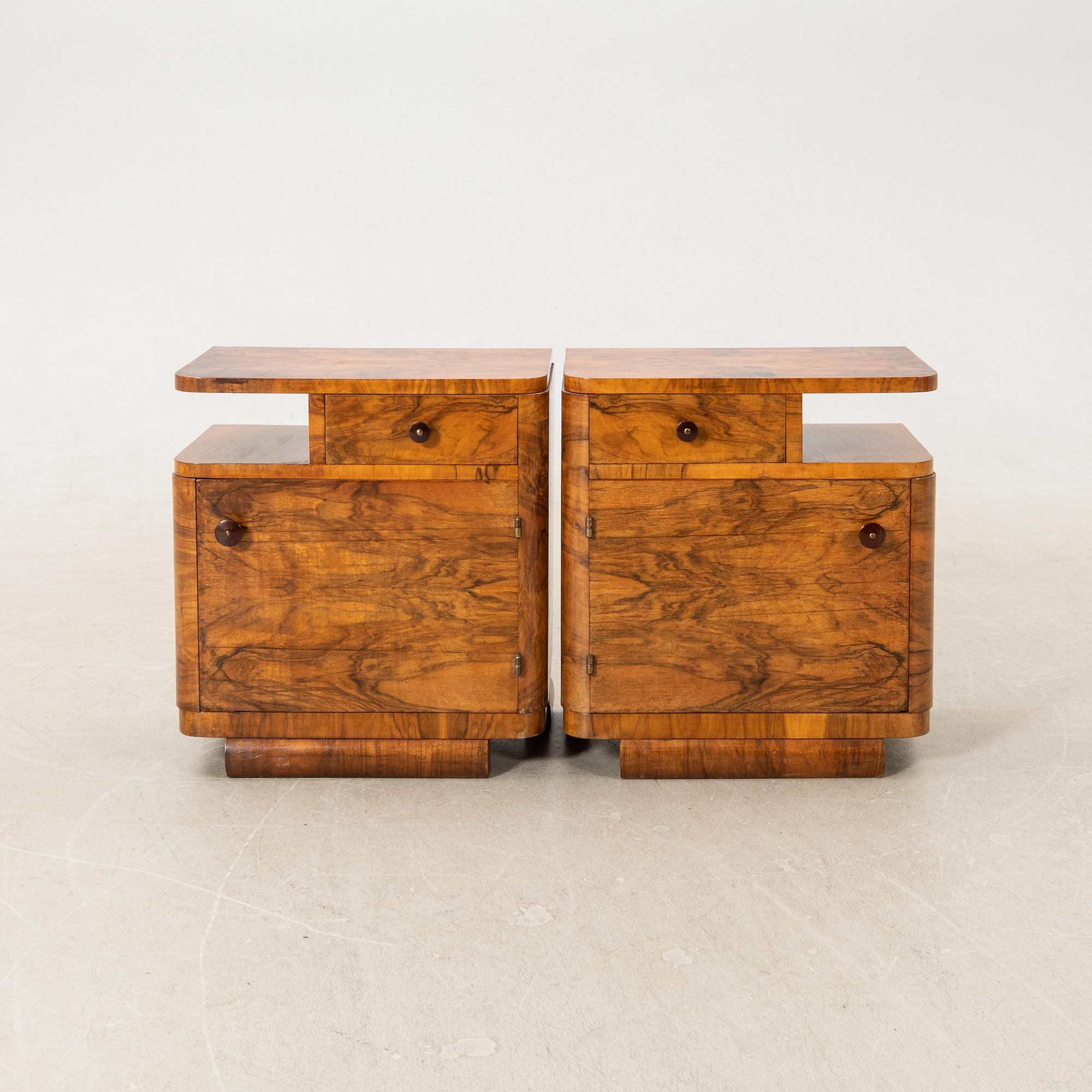 Bedside tables, a pair, Art Deco, first half of the 20th century.