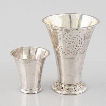 Two Swedish Silver Beakers, one with mark of Johan Haegermark, Hedemora 1814.