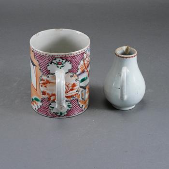 MUGG samt GRÄDDKANNA, porslin, Kina, 1700-tal.