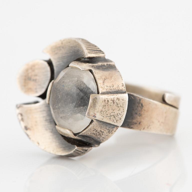 Karl Laine, ring, pendant, and bracelet, silver with rock crystal.