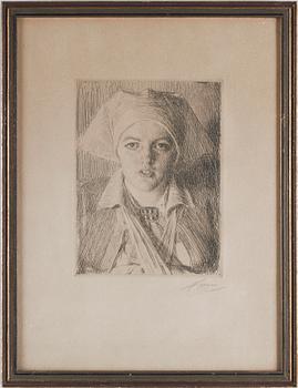 Anders Zorn · ANDERS ZORN, etsning, sign i blyerts, samt plåtsign. o dat. 1918.