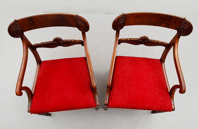 KARMSTOLAR, 1 par, senempire, 1800-talets mitt.