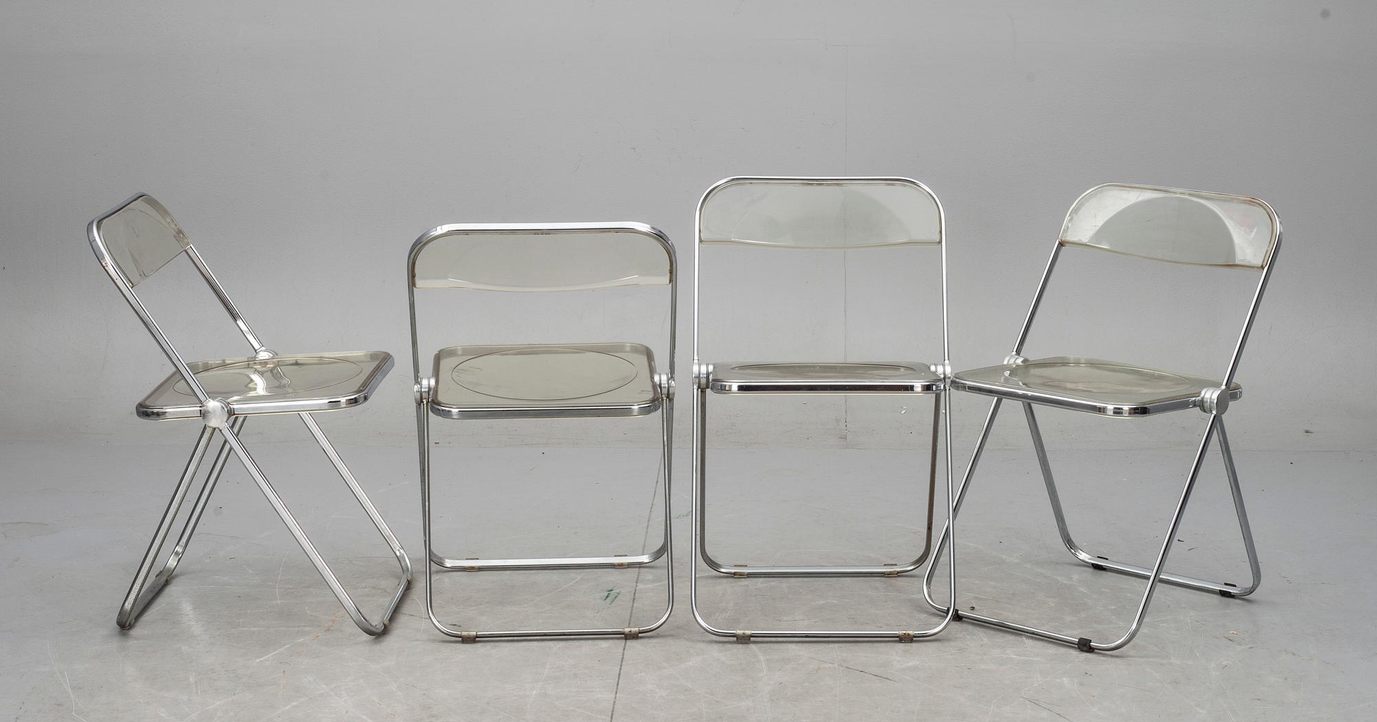 STOLAR, 4 st, "Plia", Giancarlo Piretti för Castelli, Italien, 1970-tal.
