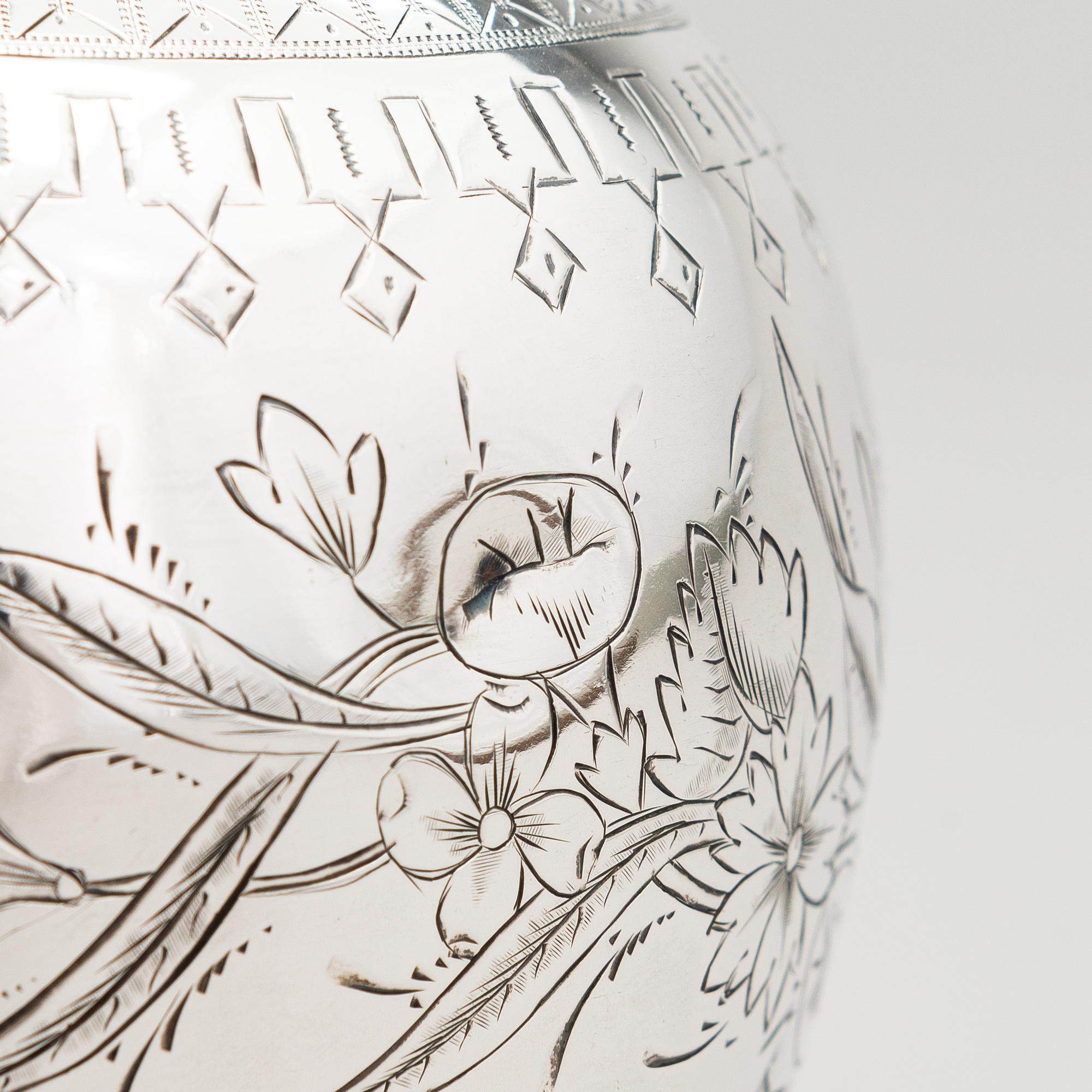 A silver carafe, maker's mark of Vasili Ivanovich Ivanov, assay master Lev Fedorovich Oleks, Moscow, 1894.