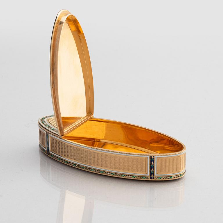Les Frères Toussaint, dosa, 14k guld och emalj, Hanau, Tyskland (verksamma 1752-1803).