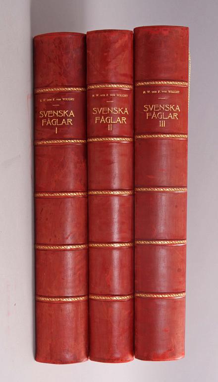 BÖCKER, 3 vol, "Svenska Fåglar", M, W och F von Wright.