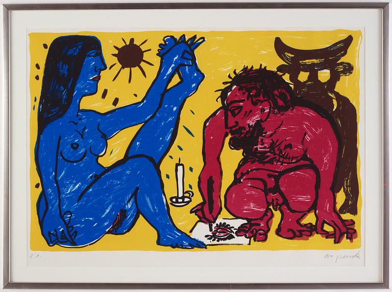 A.R Penck, färglitografi.