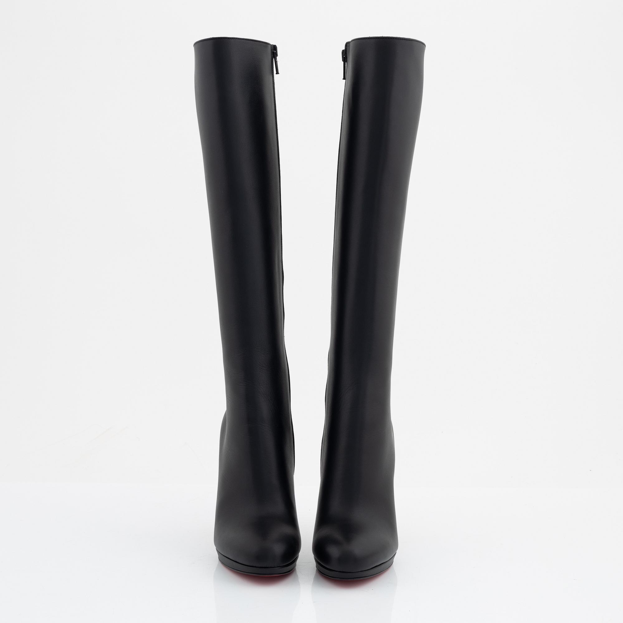 Christian Louboutin, a pair of black leather stiletto boots, size 37.