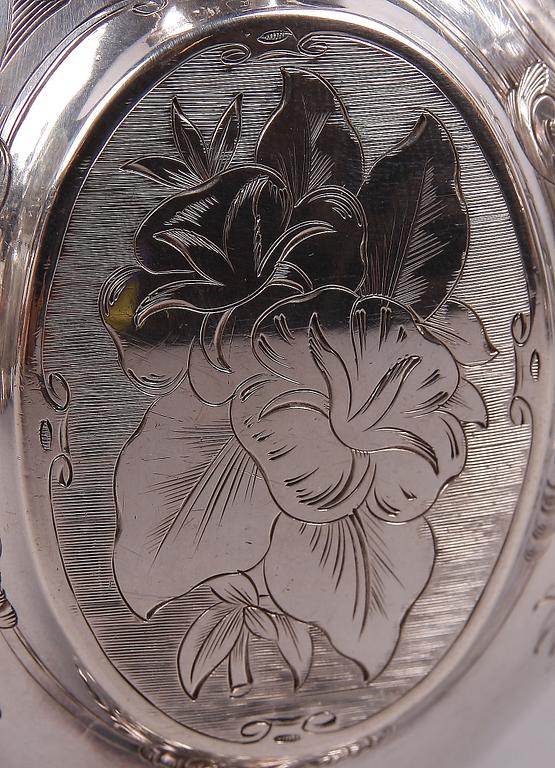 KAFFE- OCH TESERVIS, 4 delar, silver, nyrokoko, Gustaf Möllenborg, 1857.