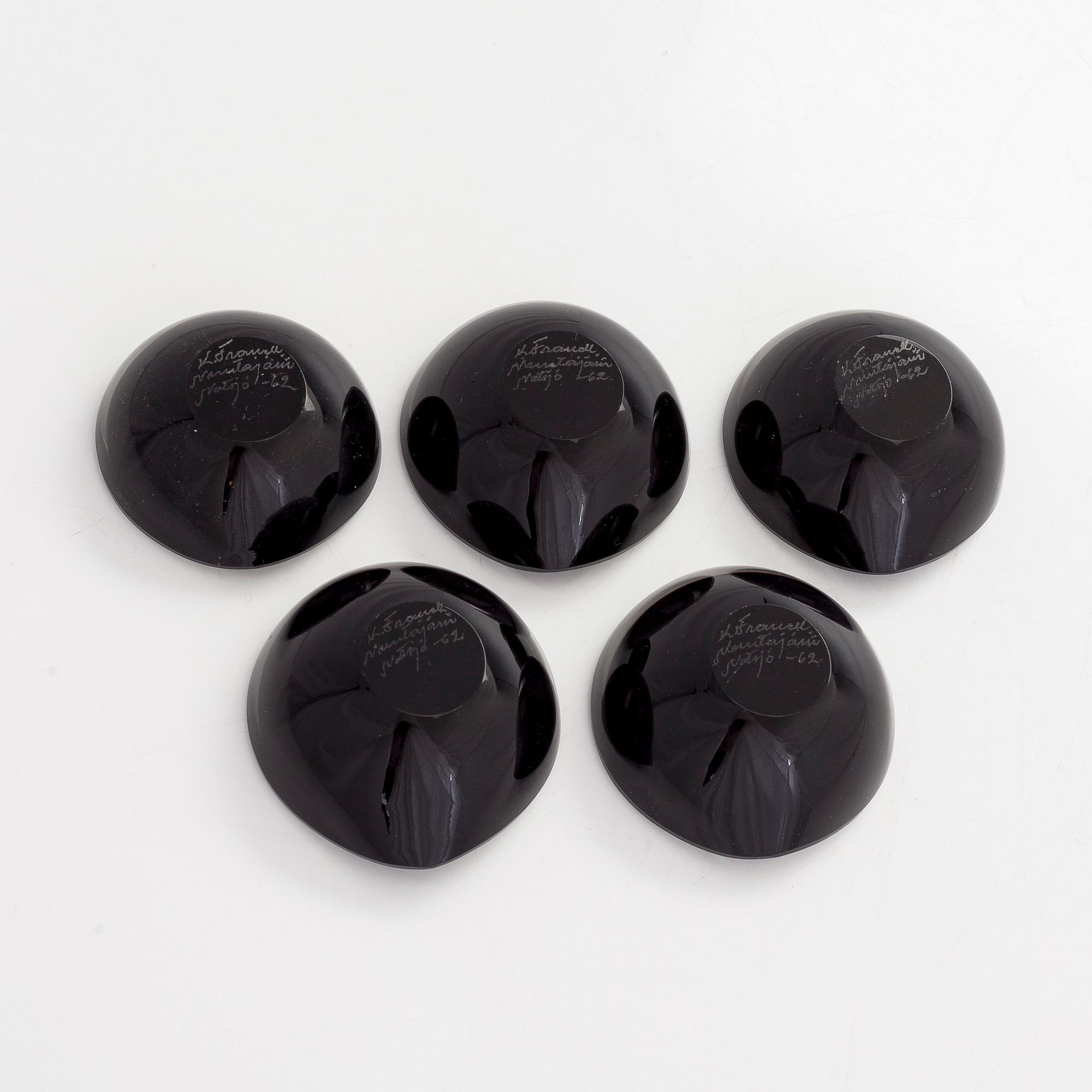 Kaj Franck, taidelasia, 5 kpl, "Kastanja", signeerattu K. Franck Nuutajärvi Notsjö -62.