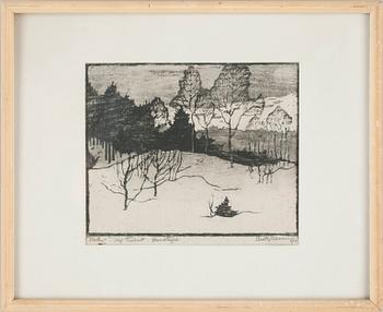Elsa Björkman-Goldschmidt · ELSA BJÖRKMAN, träsnitt, "Vinter", sign och dat 1916