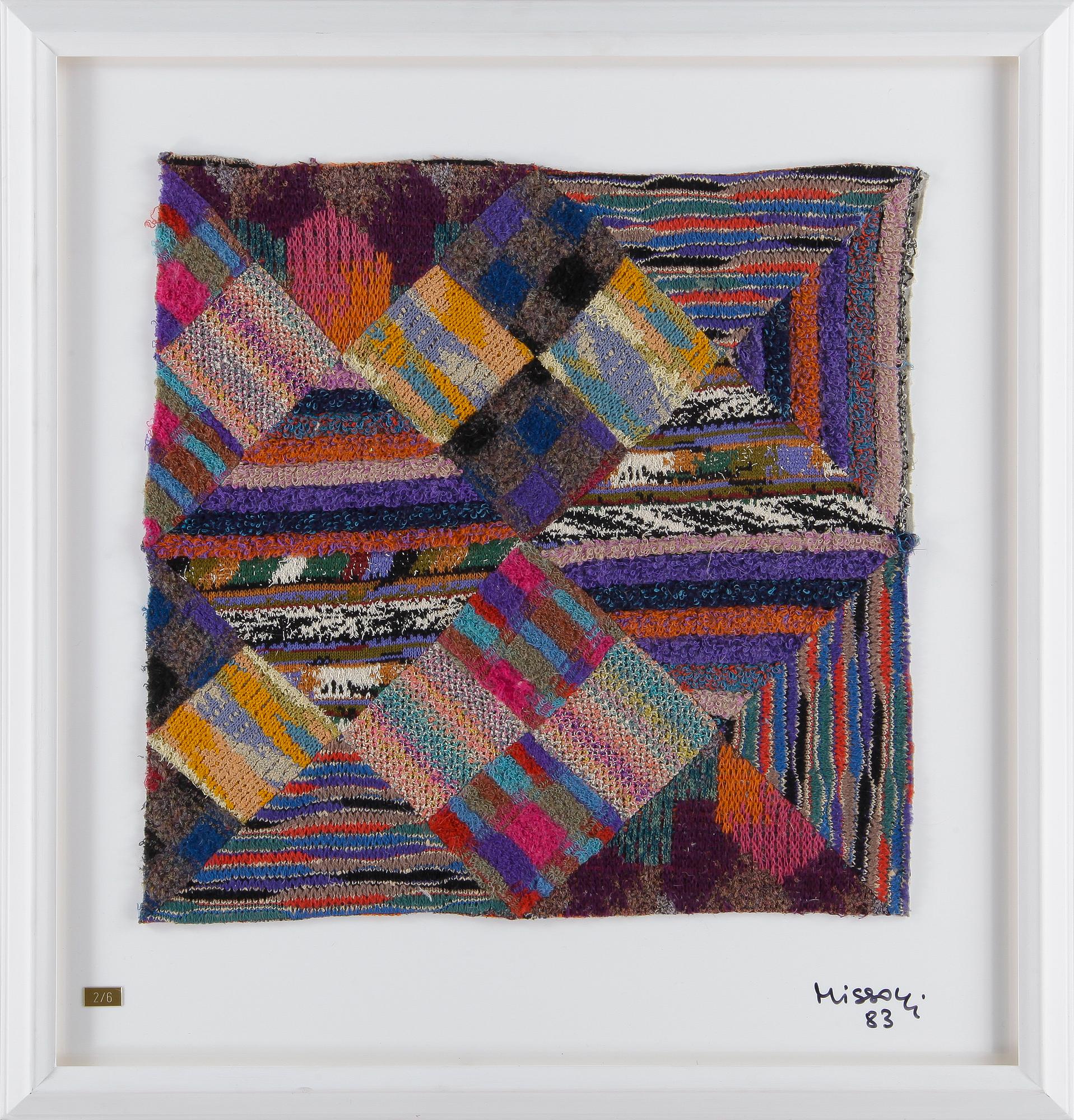 OTTAVIO MISSONI, stickad multipel, textil på plexiglas, sign, dat o numr 2/6, -83.