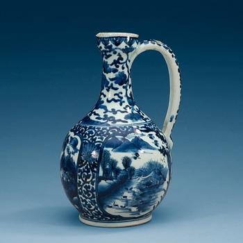 A blue and white Japanese ewer, Genroku, 17th Century.