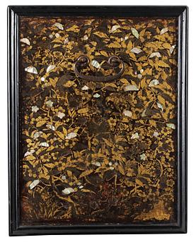 A Japanese black lacquer mother-of-pearl inlayed cabinet, Edo period, presumably Momoyama.
