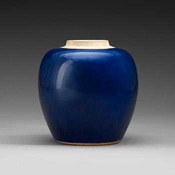 221. A powder blue jar, Qing dynasty Qianlong (1736-95). With Qianlong sealmark and of period.