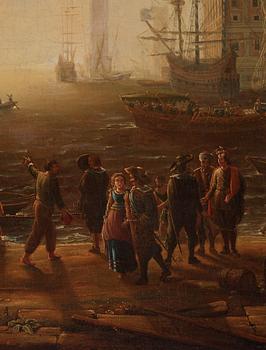 Hamnbild med Villa Medici och handelsmän.