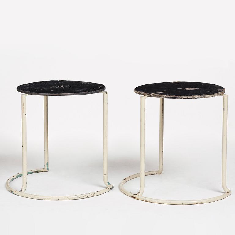 Alvar Aalto, a pair of entrance hall stools for the Paimio Sanatorium, executed by Aug. Louhen Rautasänkytehdas ja Valimo Oy, ca 1932.