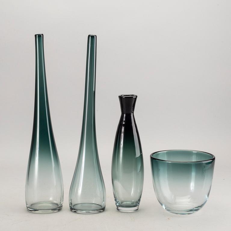 A set of four 1950:s glass pieces 'Tona' by Bengt Orup för Johansfors Glass factory, Sweden.