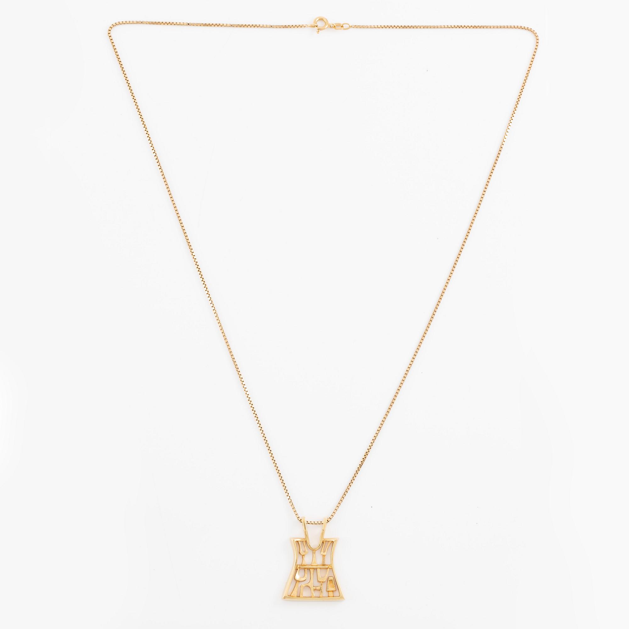 Necklace, pendant, Robbert, 18K gold. Accompanying chain 18K gold. Sweden, 1990.