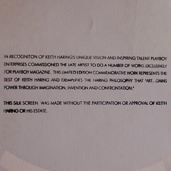 KEITH HARING (Efter), färgserigrafi, utigven av Special Editions Limited för Playboy, 1990.