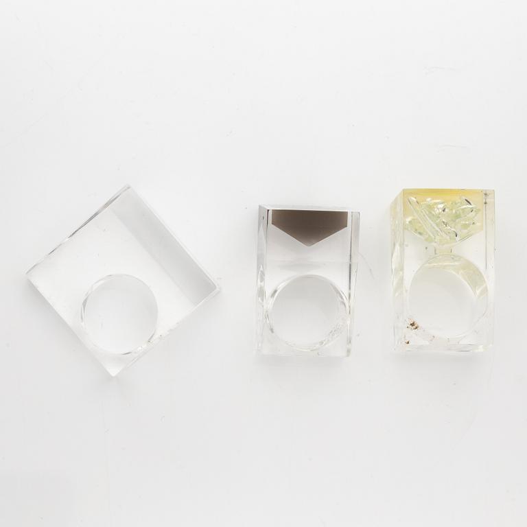 Siv Lagerström, tre ringar akrylplast, 1970-tal.