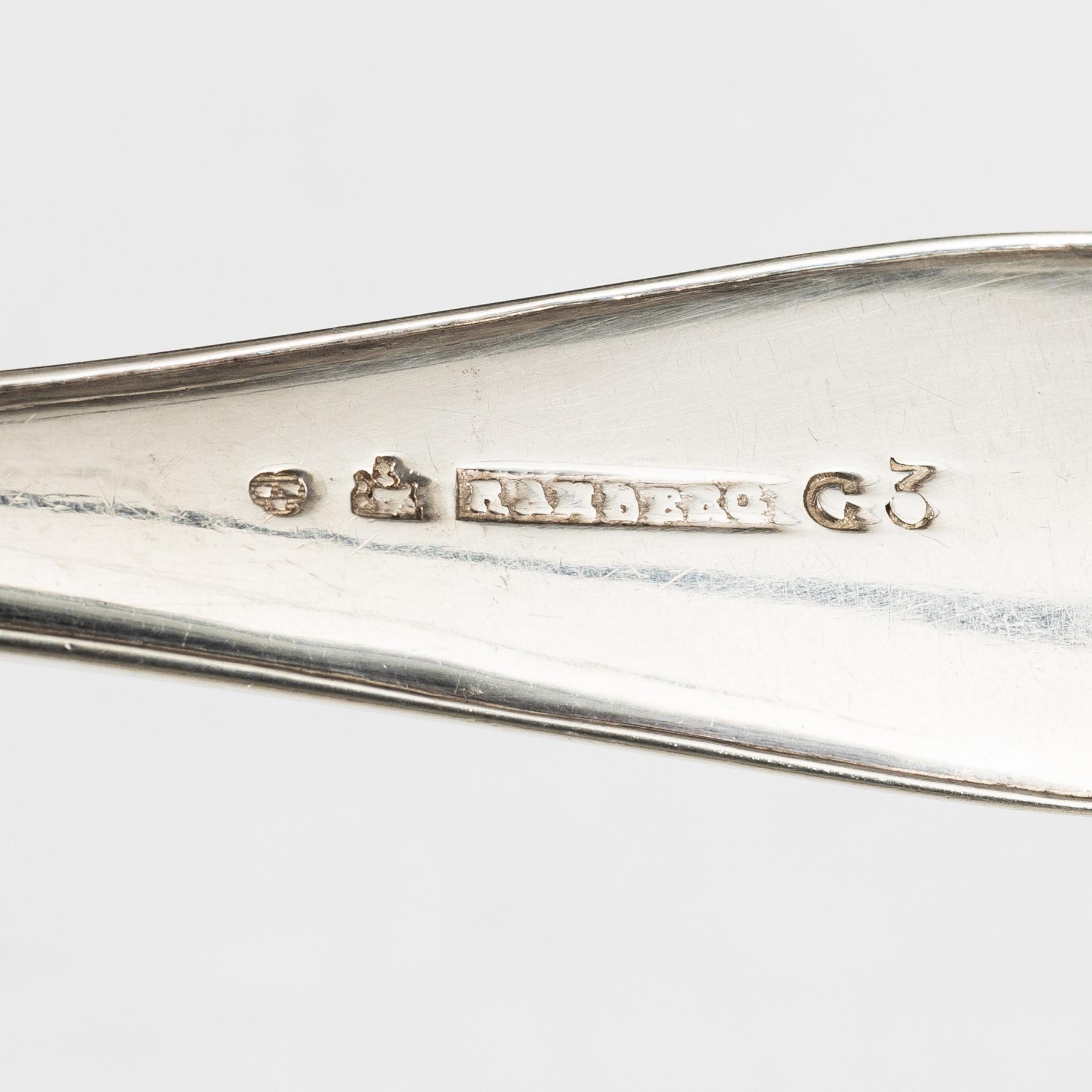Bengt Törnberg, forks, 12 pcs, and Stephan Westerstråhle and Niklas Ramberg, spoons, a pair, early 19th century.
