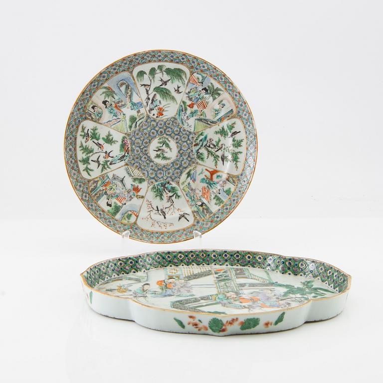 A Chinese Canton enamelled tray and plate, late Qing dynasty.