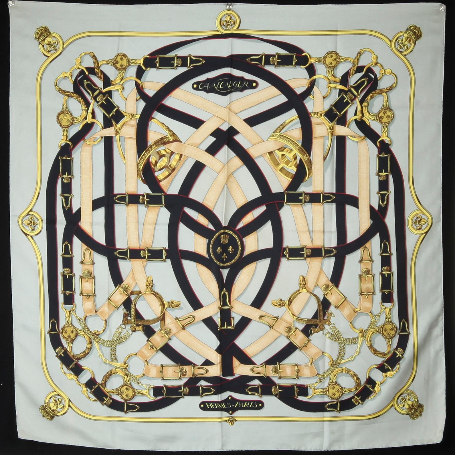 SCARVES, 2 st, siden, "Etriers" och "Cavaldour", Hermès, 1900-talets andra hälft.
