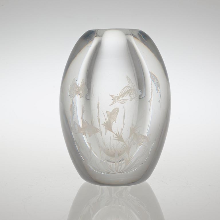 An Edward Hald graal glass vase, Orrefors 1954.