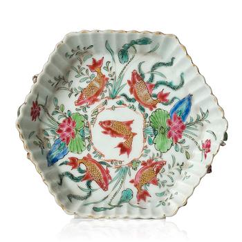 1251. A hexagonal famille rose tea pot stand, Qing dynasty, Yongzheng (1723-35).