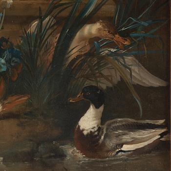 Johan Pasch Circle of, "Still life with spaniel and ducks" (Stilleben med spaniel som jagar änder ("Vattnet").