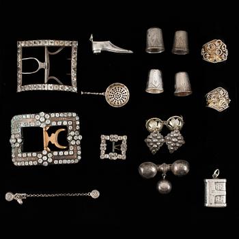 PARTI, 15 delar, silver och paste, bla John Shaw, Birmingham, 1793/94 resp 1700/1800-tal.
